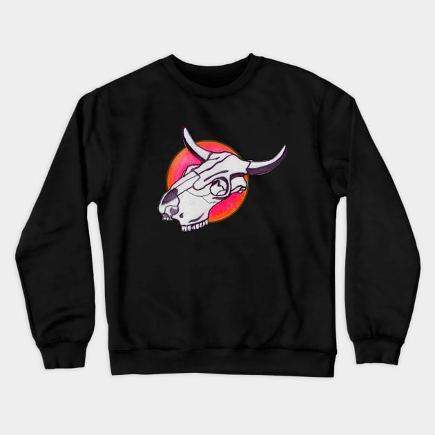 Cow occult skull in red circle Crewneck Sweatshirt by deadblackpony